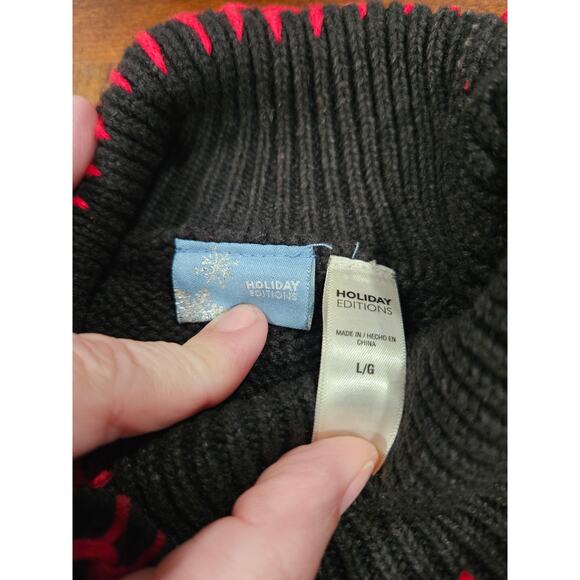 Vintage Holiday Editions Black Christmas Sweater Embroidered Holiday Sz L Santa - Picture 4 of 9